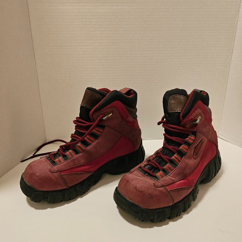 Red walking boots